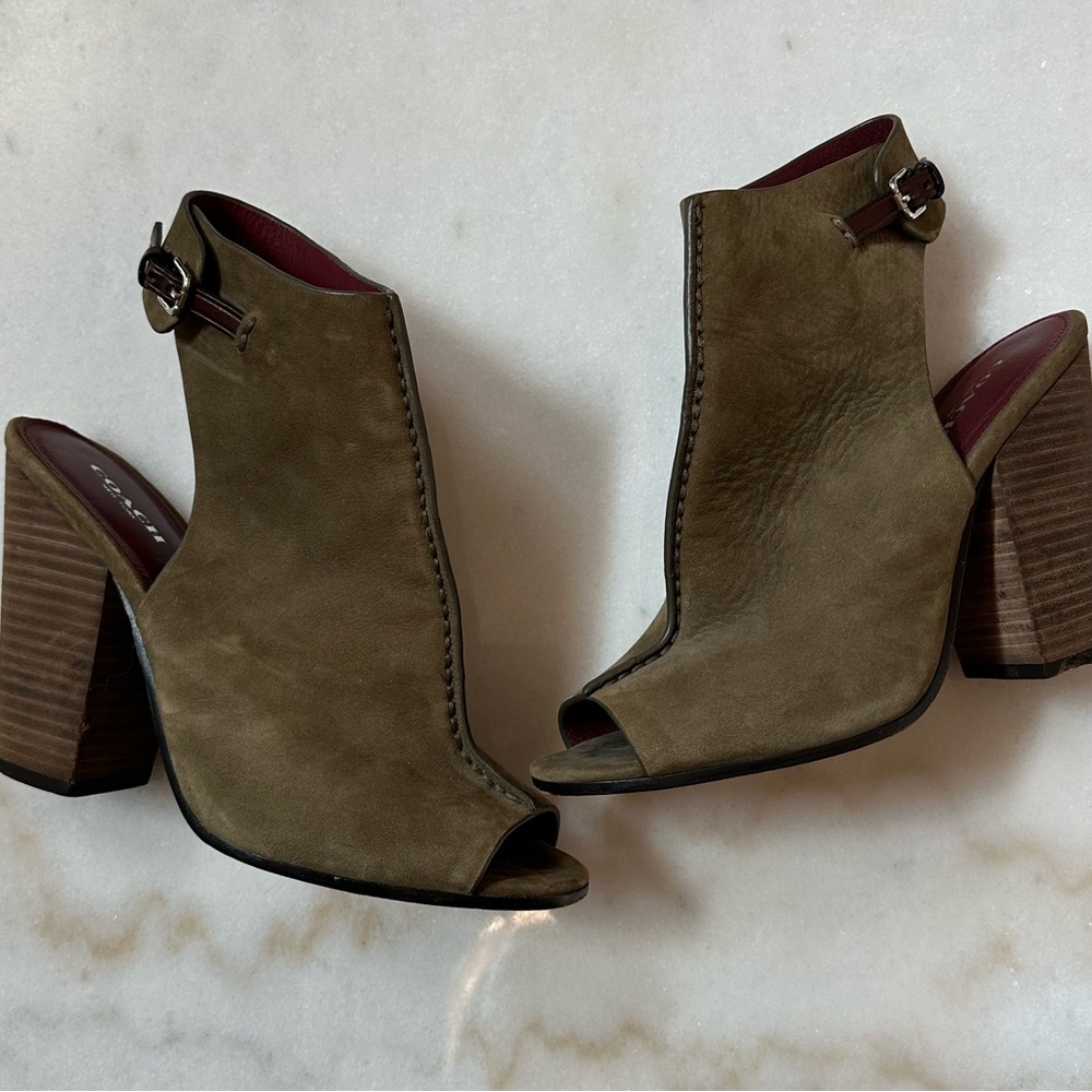 Coach Olive Suede Peep Toe Booties - Size 8.5